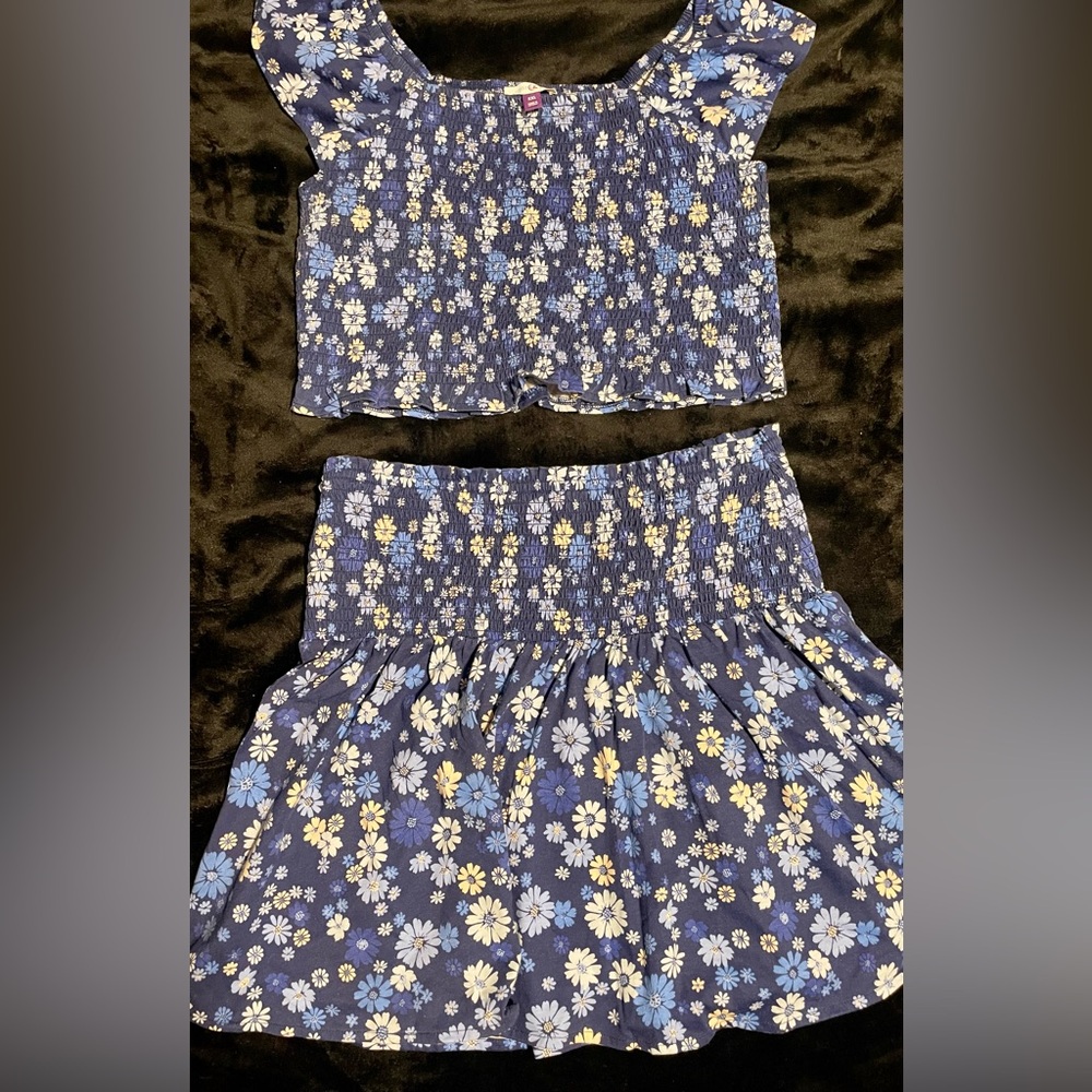 Floral Blue and White Two-Piece Kids/Tweens Dress Set
